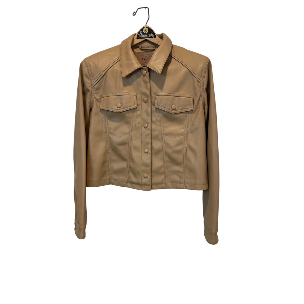 BlankNYC Faux Leather Jacket Womens Medium Tan Cropped Western Button minimalist